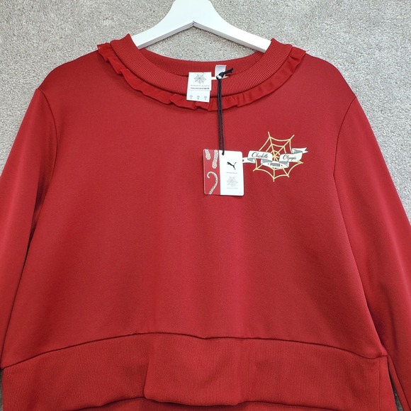 Puma X Charlotte Olympia Cropped Sweatshirt Women's Large Red Dahlia Pullover - Picture 2 of 16